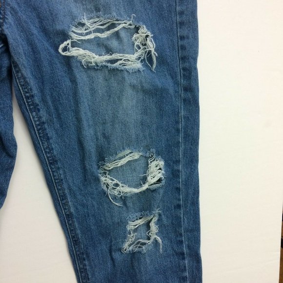 Forever 21 Womens Jeans Size L 30x26 High Rise Distressed Straight Leg Med. Wash - Picture 4 of 6